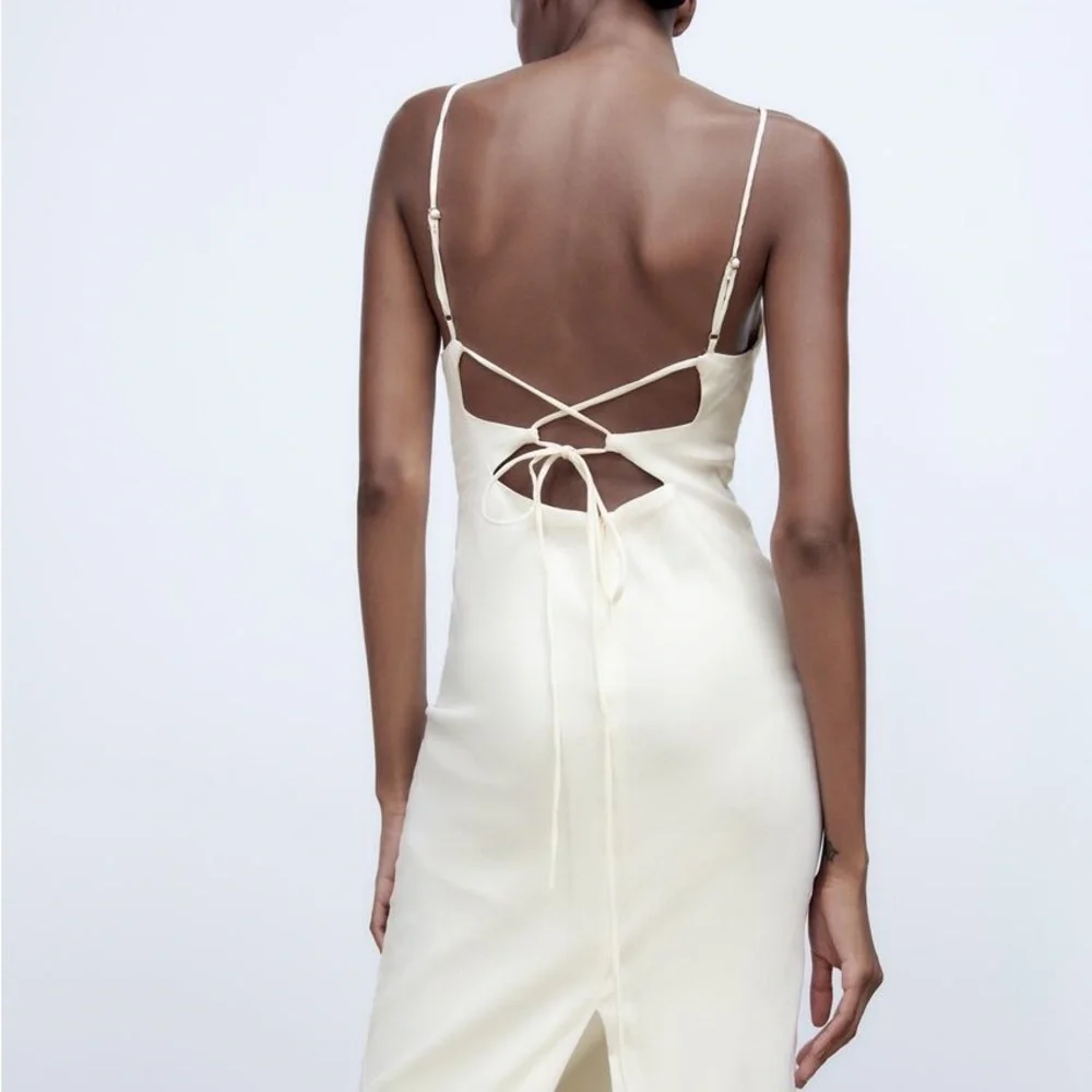 Linen blend cutout dress sage green ZARA - Picture 5 of 9
